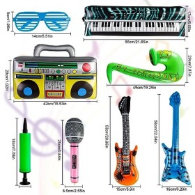 Lot de 21 instruments gonflables, guitares pneumatiques à gonfler, clavier gonflable, lentilles, microphone, radio, saxophone