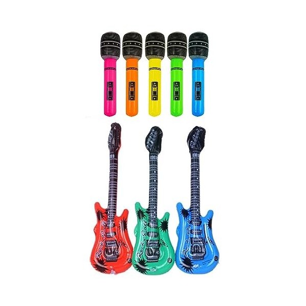 Instruments Gonflable,3 Pièces Gonflable Guitare,5 Pièces Gonflable Microphone,Instrument Gonflable Accessoires,Colorés Micro