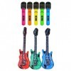 Instruments Gonflable,3 Pièces Gonflable Guitare,5 Pièces Gonflable Microphone,Instrument Gonflable Accessoires,Colorés Micro