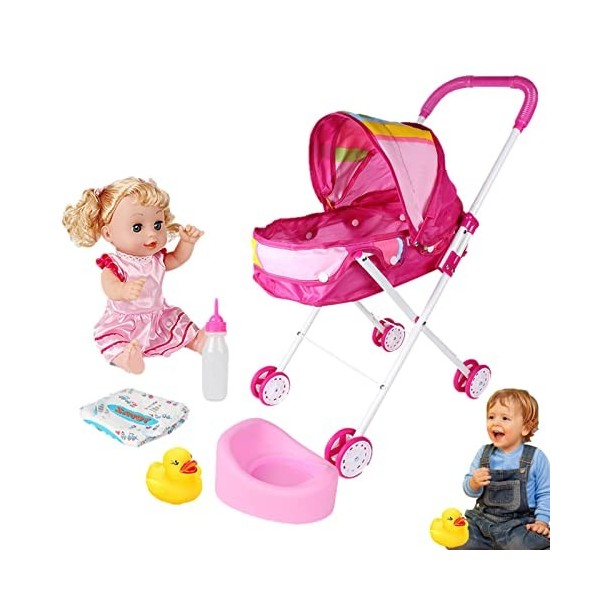 Poupée pour Kids, Landau Poupées, Jouet Jeu Rôle, Poupée Pliable, Poussette Landeau Bebe pour Poupée, Poussette Et Landau Jou