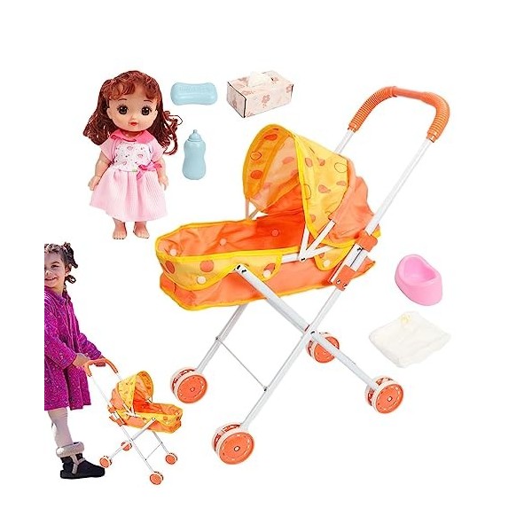 Poupée Poussette Jouet | Jouet réglable pour - Ensemble dpoupée Souple et Flexible, Landau poupée en Peluche réutilisable, P