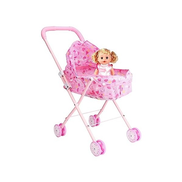 Poussette pour poupées | Poussette Jouets avec Panier Rose Poupée - Poussettes Jouets pour Filles 4 à 6 Ans, Landau poupée po