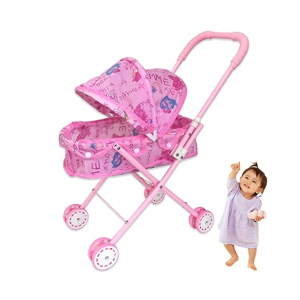 Poupée poupée, Poussette de poupée Pliable avec Capuche, Landau de poupée Adorable léger, Poussette de Jouet bébé pour Enfant