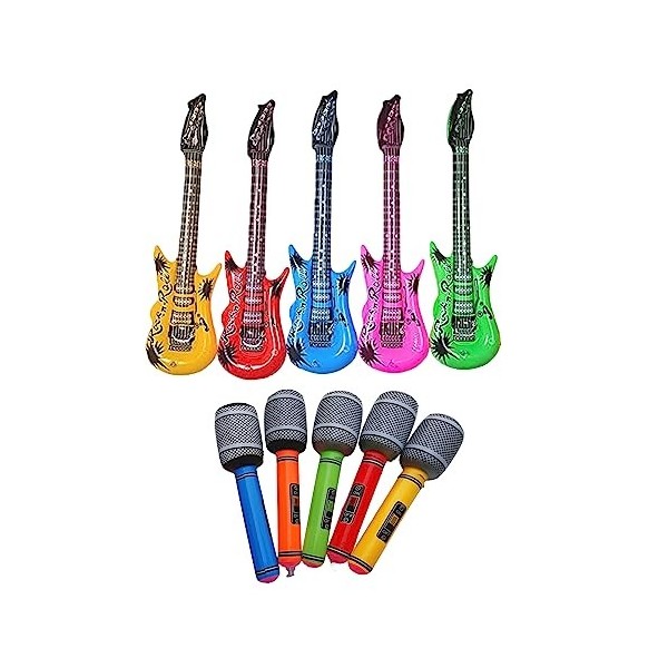 Lot de 5 guitares gonflables, 5 microphones gonflables, 51 cm, microphones gonflables pour fêtes, instruments gonflables de 3