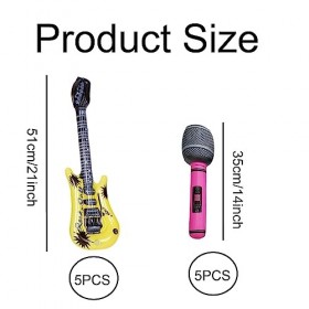 Lot de 5 guitares gonflables, 5 microphones gonflables, 51 cm, microphones gonflables pour fêtes, instruments gonflables de 3