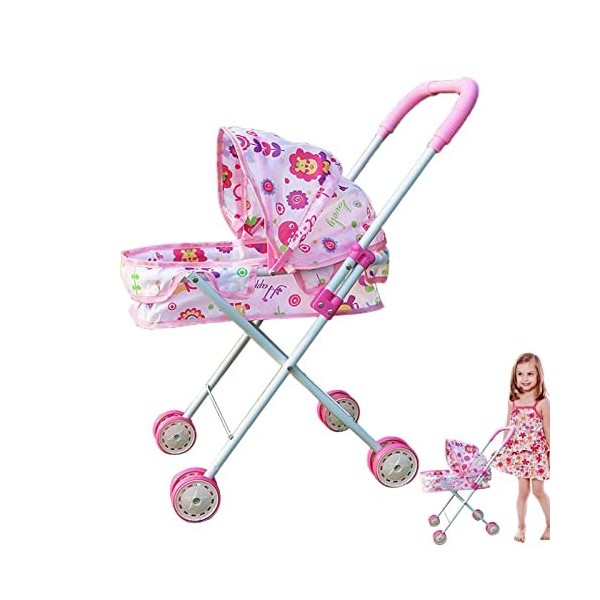 Jouer Poussette de poupée, Poussette de poupée pour Enfant Facile à Plier, Accessoires de poupée pour Fille à partir de 3 Ans