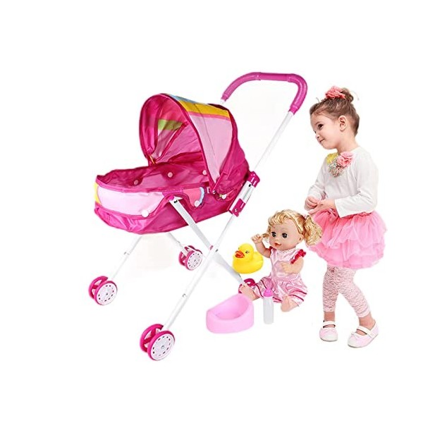 Poussette De Poupée pour Les Tout-Petits, Poussette De Jeu pour Enfantss avec Poignée Souple, Landau De Poupée Pliable avec A