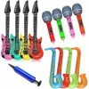 Hojalis Instruments Musique Gonflable, 4 Guitares 4 Microphones 4 Saxophone, Guitare Gonflables Colorés avec Pompe à Air, Roc