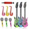 Lot de 10 instruments gonflables, guitare gonflable colorée, guitare gonflable, microphones, guitare gonflable, guitares gonf