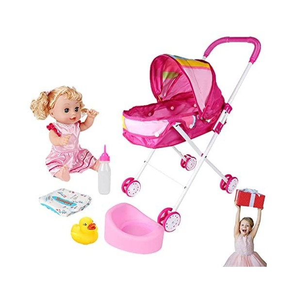 Tumotsit Poussette Set Baby Doll | Jeu Amusant avec poupée pour bébé,Deluxe Baby Doll Poussette Nursery Playset pour Petits E