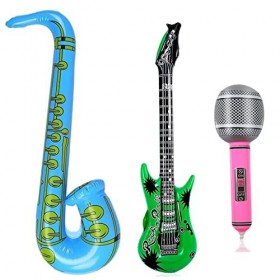 Lot de 3 microphones gonflables pour guitare saxophone,Instruments de musique gonflables,Ballons gonflables,Thème de la musiq
