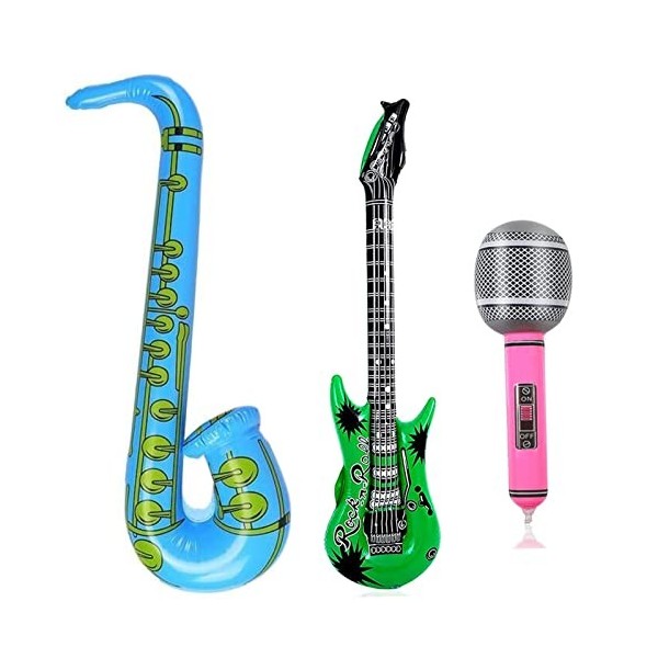 Lot de 3 microphones gonflables pour guitare saxophone,Instruments de musique gonflables,Ballons gonflables,Thème de la musiq