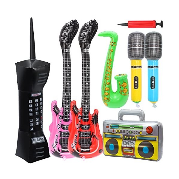 JEFFOUOO Lot de 8 accessoires gonflables pour fête - Guitare gonflable -  Saxophone - Microphone gonflable pour téléphone port