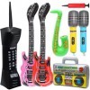 JEFFOUOO Lot de 8 accessoires gonflables pour fête - Guitare gonflable - Saxophone - Microphone gonflable pour téléphone port