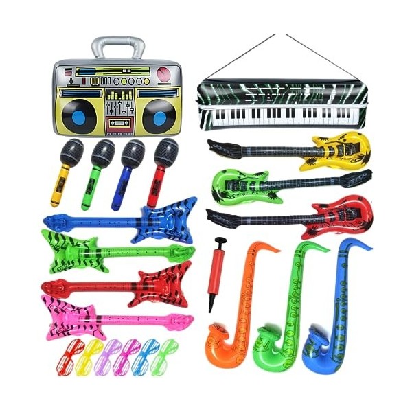 TUOJOYNFON Instruments Gonflable 23PCS - Guitare Gonflable pour Enfants, Musique Accessoires Gonflables Fun Instruments pour 