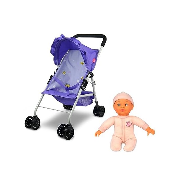 ANIVIA Landau pour Poupées, Poussette pour Poupées avec Ombrelle pour Poupées, y Compris Mini-Poupée de 25 cm - Violet