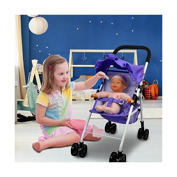 ANIVIA Landau pour Poupées, Poussette pour Poupées avec Ombrelle pour Poupées, y Compris Mini-Poupée de 25 cm - Violet