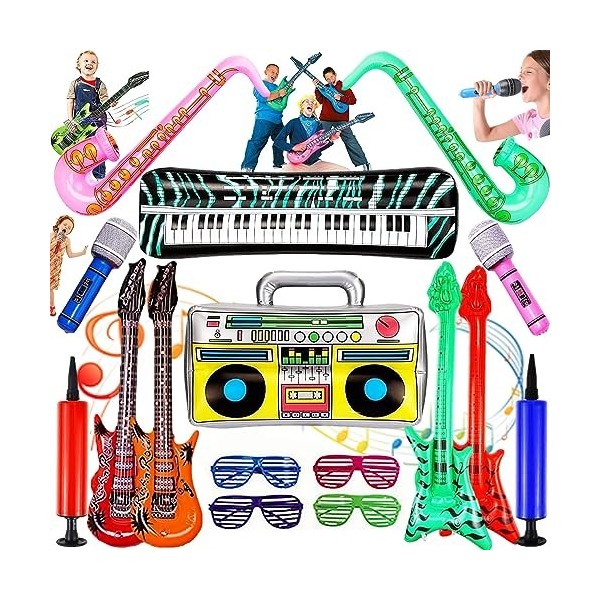 WTpin 16 Pièces Ensemble Dinstruments Gonflables, Colorés Gonflables Instruments, Instrument de Musique Gonflable, Guitare G