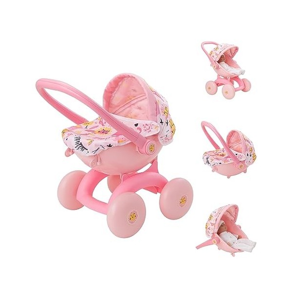 Babyboo Poussette 4 en 1 My First Landau | Imprimé Jungle | Poussette pour enfants, nacelle, siège bébé | Accessoires de poup