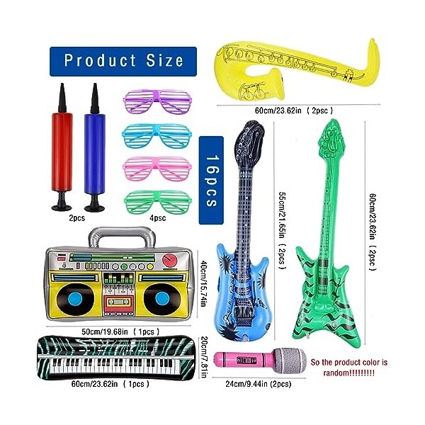 WTpin 16 Pièces Ensemble Dinstruments Gonflables, Colorés Gonflables Instruments, Instrument de Musique Gonflable, Guitare G