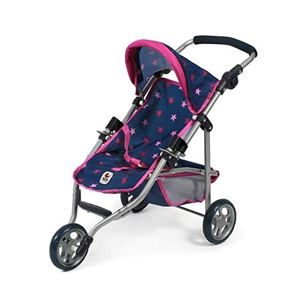 Bayer Chic 2000-Poussette de Jogging Lola, Poussette pour poupée, 612 72, Stars Bleu Marine/Rose, 70 x 33 x 62 cm