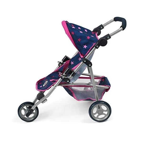 Bayer Chic 2000-Poussette de Jogging Lola, Poussette pour poupée, 612 72, Stars Bleu Marine/Rose, 70 x 33 x 62 cm