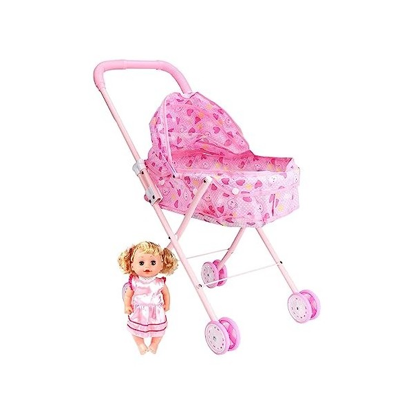 Poussette pour | Poussette Pliable et légère en Rose avec Panier | Poussette pour Enfants Qui stimulent limagination et la V