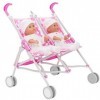 Dolly Tots Poussette double pour enfants - Rose - Poussette tandem pour poupée - Jouet parapluie pliable - Jouet pour poupée 