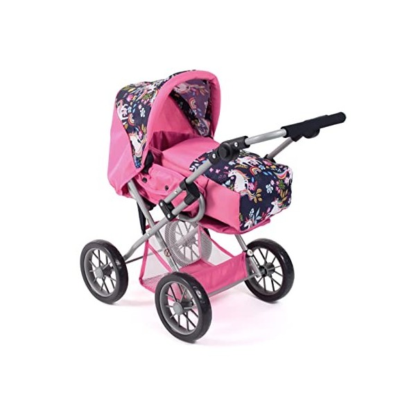 Bayer Chic 2000 - Poussette pour poupée Leni, 2 en 1 avec Sac de Transport Amovible, Licorne, Rose Marine, 560-43