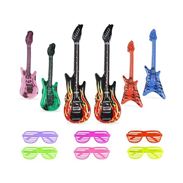 Lot de 10 jouets gonflables - Guitare Beth avec obturateur - Accessoires gonflables pour fête - Accessoires gonflables pour d