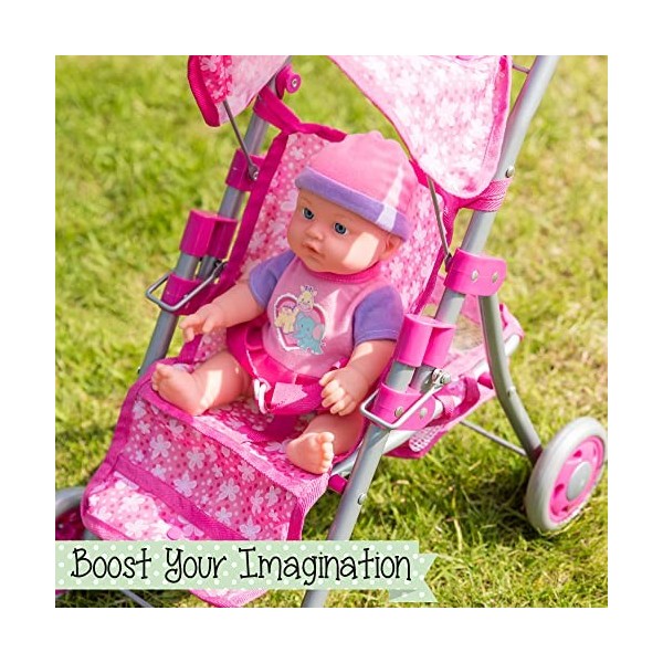 Toyrific Luxe pour poupée, Poussette Pliable pour Enfants, TY6101, Rose Deluxe Dolls Buggy , Taille Unique