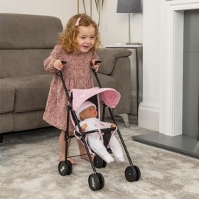 Joie Mini poussette | Poussette pour enfants en noir et rose | Poussette parapluie pliable | Jouet de jeu de rôle pour poupée