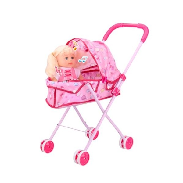 Baby Doll Doller, Baby Doll Care, bébé poupée avec Poussette 2pcs Voix Pliable Baby Doll Pram, Pouchons réalistes