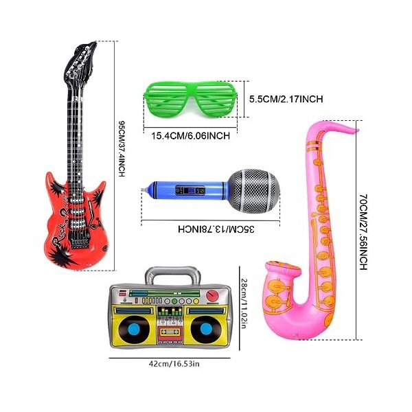 Lot de 6 instruments gonflables Rockstar pour guitare à air - Jouet gonflable - Accessoires de fête - Accessoires de fête - B