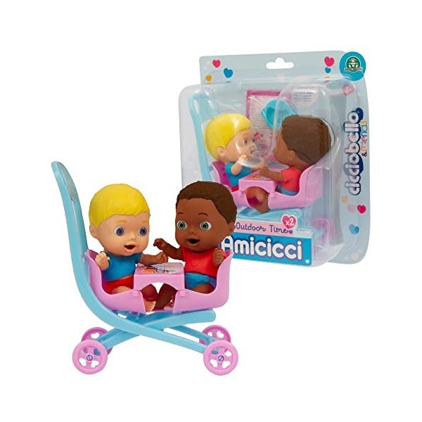 Cicciobello - Amis Poussette avec Personnage, Porte à déposer Vos bébés avec Poussette Double, kit pour bébé à partir de 3 An