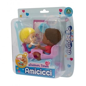 Cicciobello - Amis Poussette avec Personnage, Porte à déposer Vos bébés avec Poussette Double, kit pour bébé à partir de 3 An