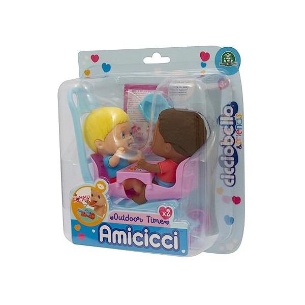 Cicciobello - Amis Poussette avec Personnage, Porte à déposer Vos bébés avec Poussette Double, kit pour bébé à partir de 3 An