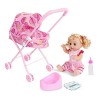 Baby Doll Polller Pliable Pram Gift Set avec bébé Doll Cartoon Printing Design Baby Baby with Gift for Dolls 4pcs Heart Car 