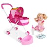 Baby Doll Polller Pliable Pram Gift Set avec bébé Doll Cartoon Printing Design Baby Baby with Gift for Dolls 4pcs Heart Car 