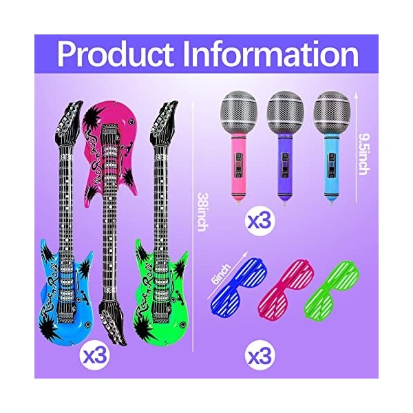 Lot de 9 ballons gonflables en forme détoile musicale pour guitare, micro, accessoires de fête gonflables, accessoires dins