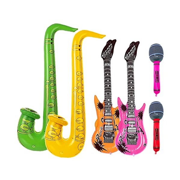 Lot de 6 ballons gonflables pour instruments de musique - Pour guitare, saxophone, microphone, accessoires de fête gonflables