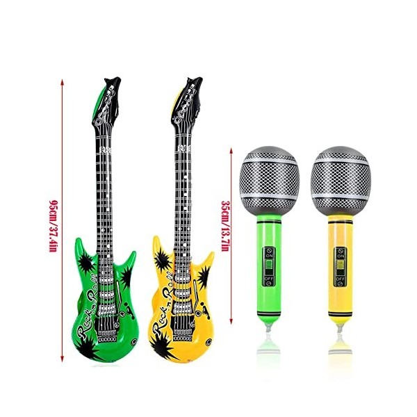 Lot de 4 grands microphones gonflables pour guitare, instruments de musique, ballons gonflables Rock Star - Thème de la musiq