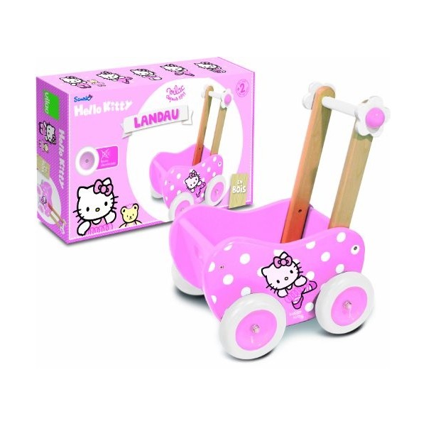 Vilac - 4808 - Poussette Pour Poupée - Landau En Bois - Hello Kitty