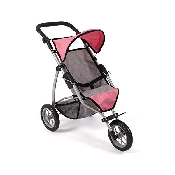 Bayer Chic 2000-Jogging Buggy Leon Poussette pour poupée, 613 57, Mélange Gris/Rose, 75 x 40 x 73.5 cm