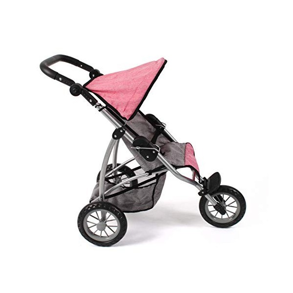 Bayer Chic 2000-Jogging Buggy Leon Poussette pour poupée, 613 57, Mélange Gris/Rose, 75 x 40 x 73.5 cm