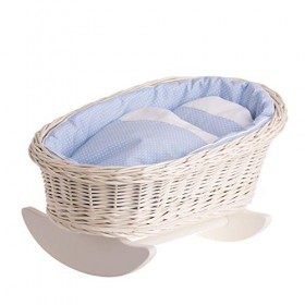 Berceau en osier blanc, lit poupee, berceau à bascule en bois Blanc_etoiles 