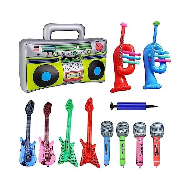 ZJRung Instruments Gonflables Coloré Gonflable de Jouet Guitare Gonflable Microphones Bess Corne Gonflable Radio + Pompe à ai