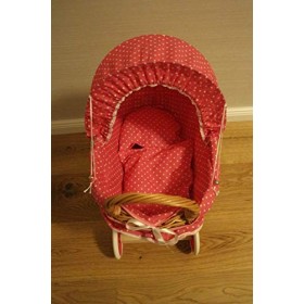 Landau en osier avec couverture et coussin en bois - Jouet pour enfants