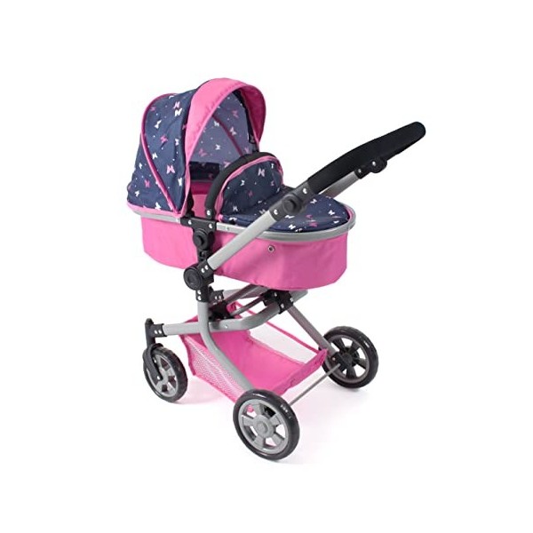 Bayer Chic 2000 Mika 595-33 Poussette pour poupée combinée 2 en 1 pour Enfants de 4 à 8 Ans Motif Papillon Rose/Bleu Marine