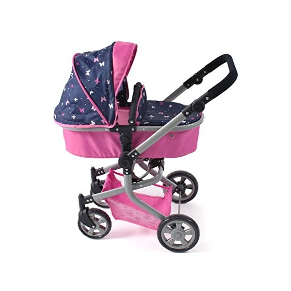 Bayer Chic 2000 Mika 595-33 Poussette pour poupée combinée 2 en 1 pour Enfants de 4 à 8 Ans Motif Papillon Rose/Bleu Marine